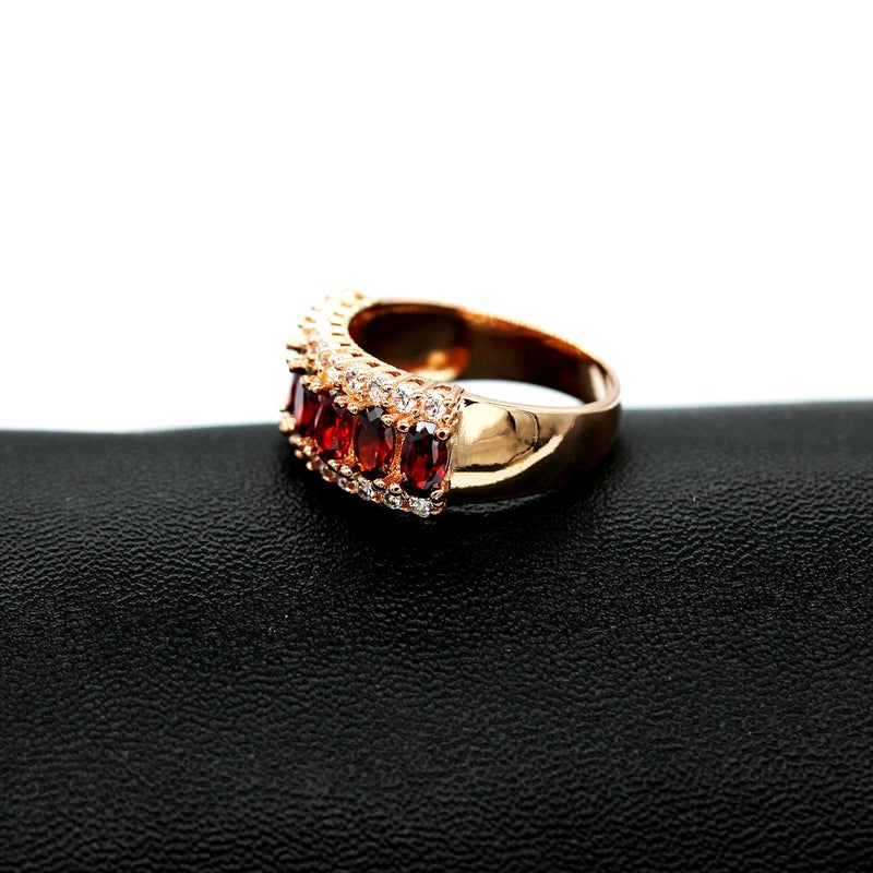 Uloveido Women's Rose Gold Plated Oval Cut Red Cubic Zirconia 7 Stones Wedding Band,Simulated Ruby Birthstone Ring J501 (Red, Size 6) - Image 5